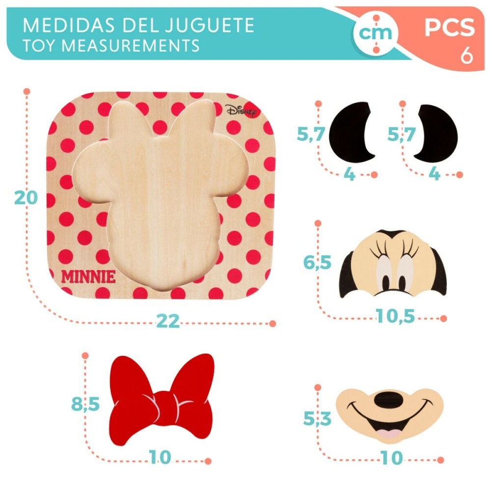 Puzzle enfant en bois Disney Minnie Mouse + 12 Mois 6 Pièces (12 Unités)