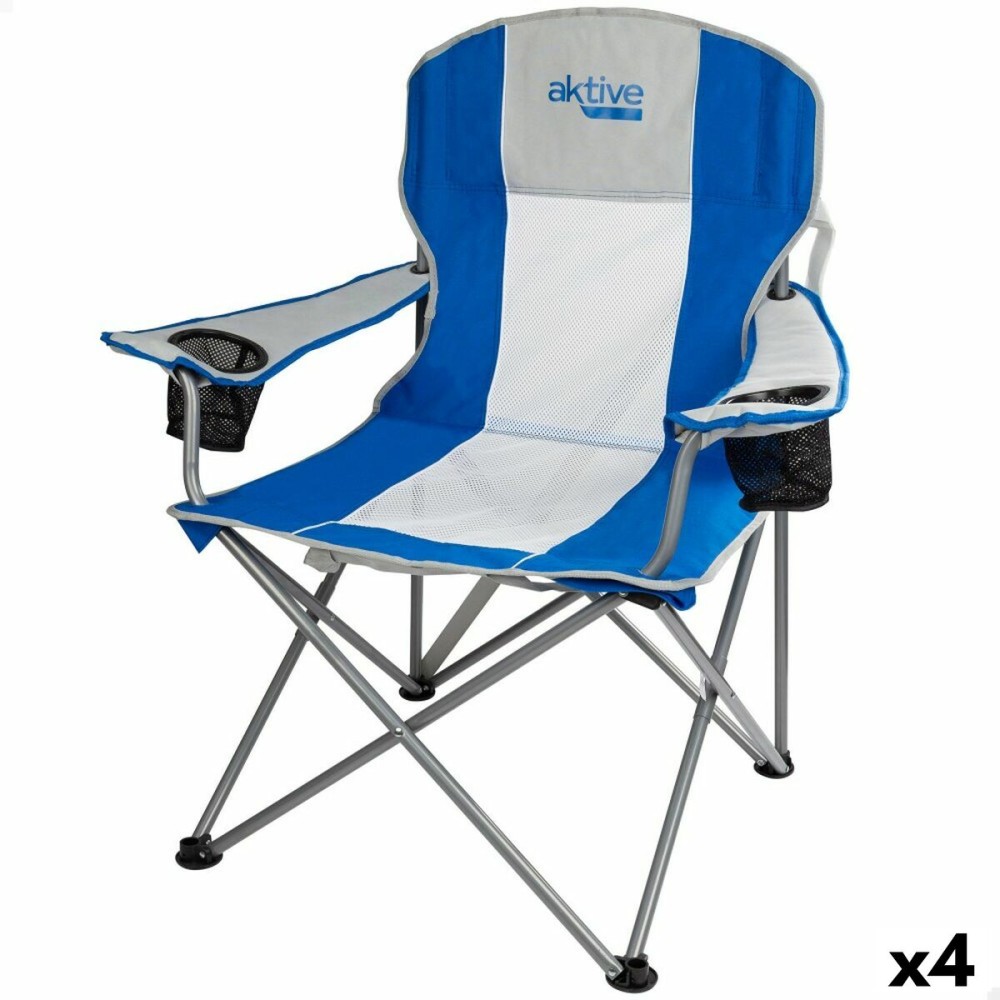 Chaise de camping pliante Aktive Bleu Gris 57 x 97 x 60 cm (4 Unités)