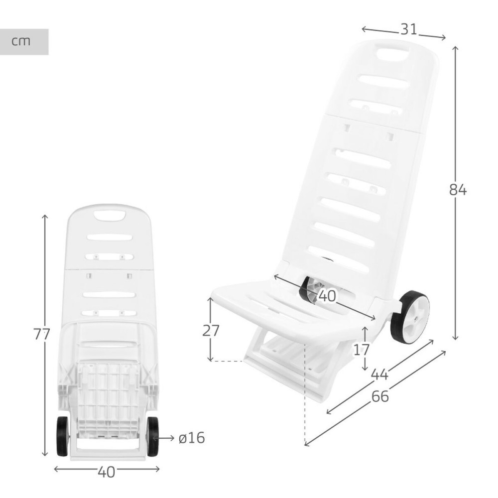 Beach Chair Aktive White Wheels 40 x 84 x 44 cm (2 Units)