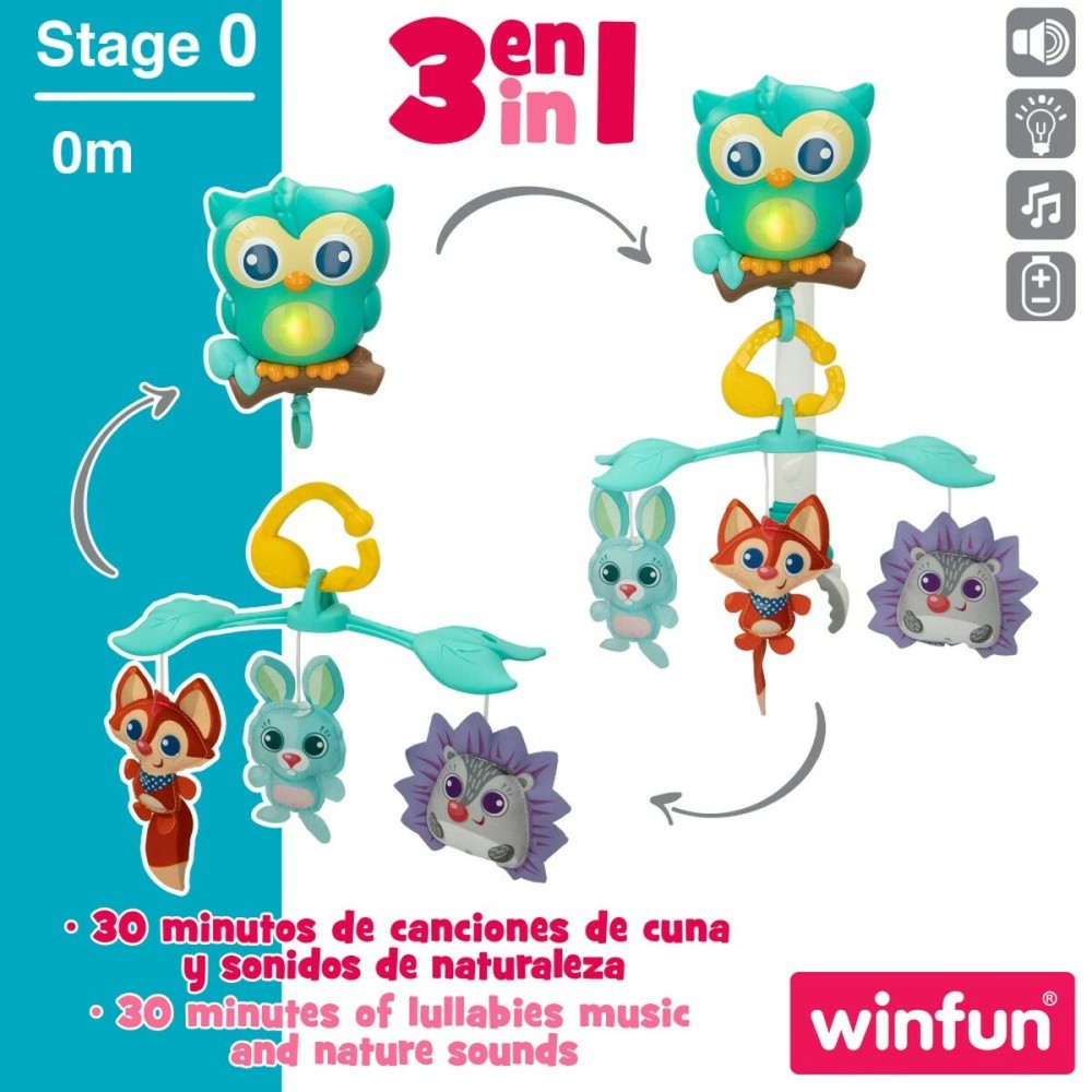 Carrousel pour Berceau Winfun Forêt 3-en-1 31,5 x 42 x 24,5 cm Plastique (4 Unités)