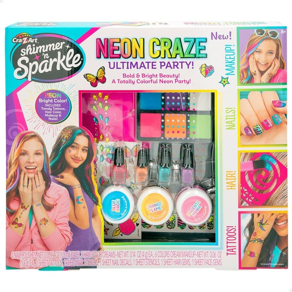 Ensemble de Beauté Cra-Z-Art Ultimate Party 10 x 1 x 7,5 cm Enfant Neón Ongles Poil Corps 4 Unités