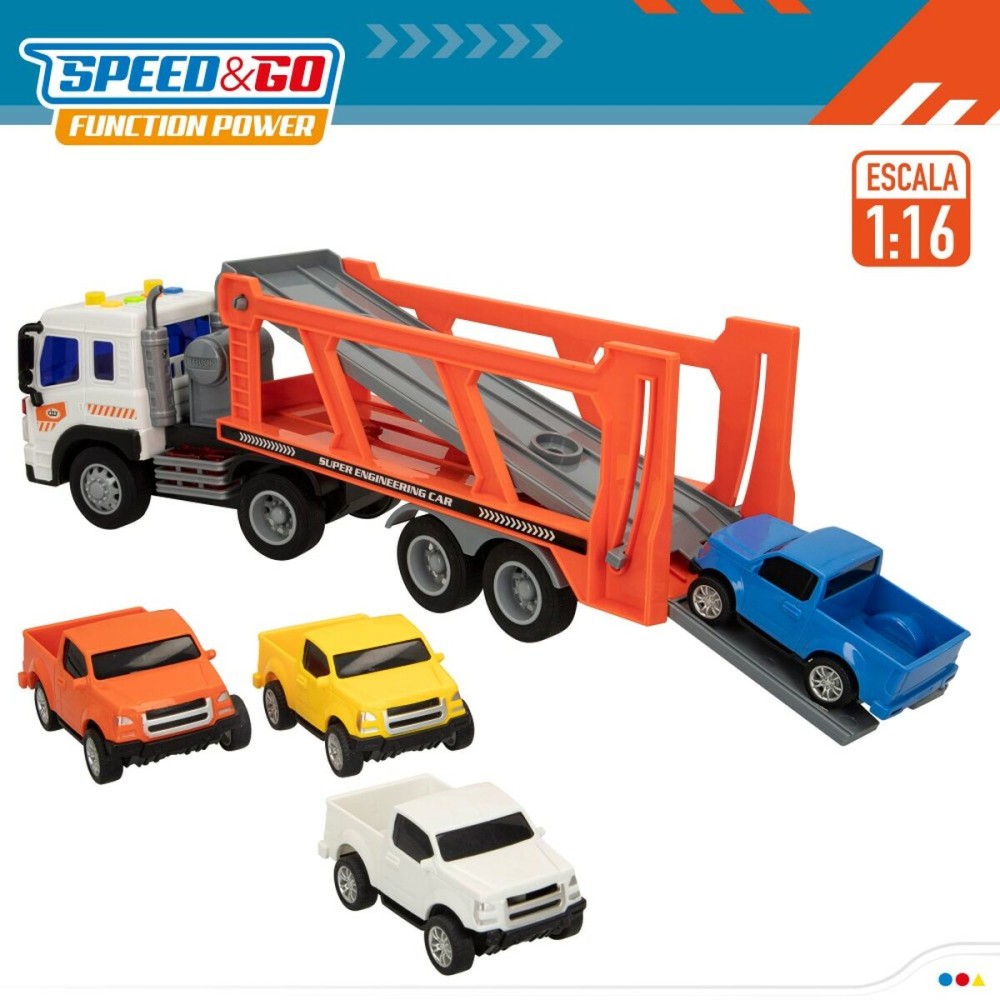 Camion porte-véhicules et Voitures à Friction Speed & Go 37,5 x 12,5 x 10 cm (2 Unités)