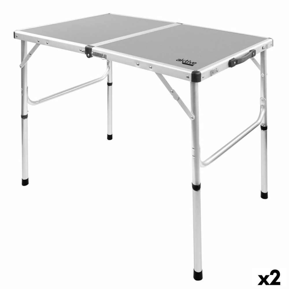 Folding Table Aktive Camping Grey 90 x 70 x 60 cm (2 Units)