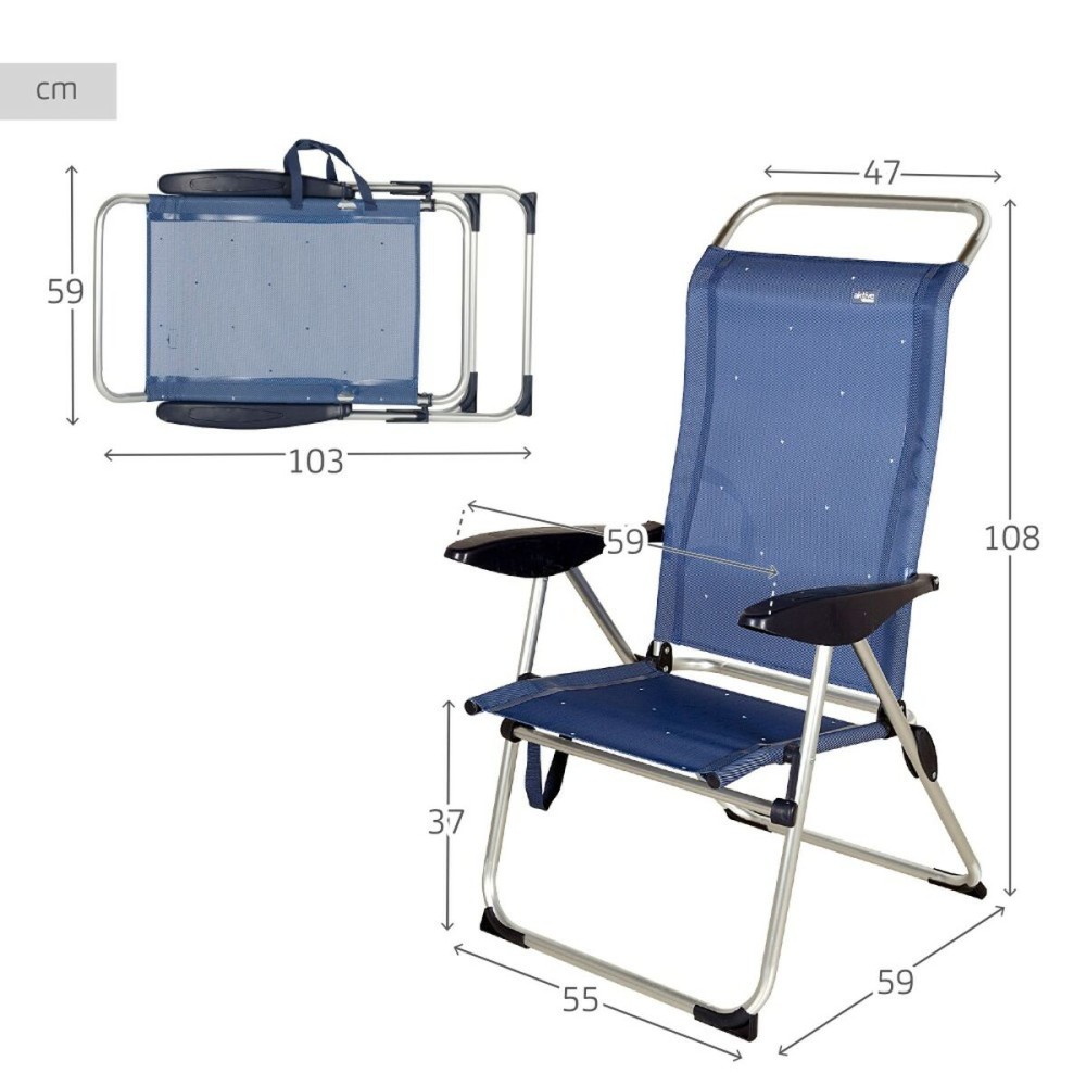 Beach Chair Aktive Navy Blue 47 x 108 x 59 cm (2 Units)