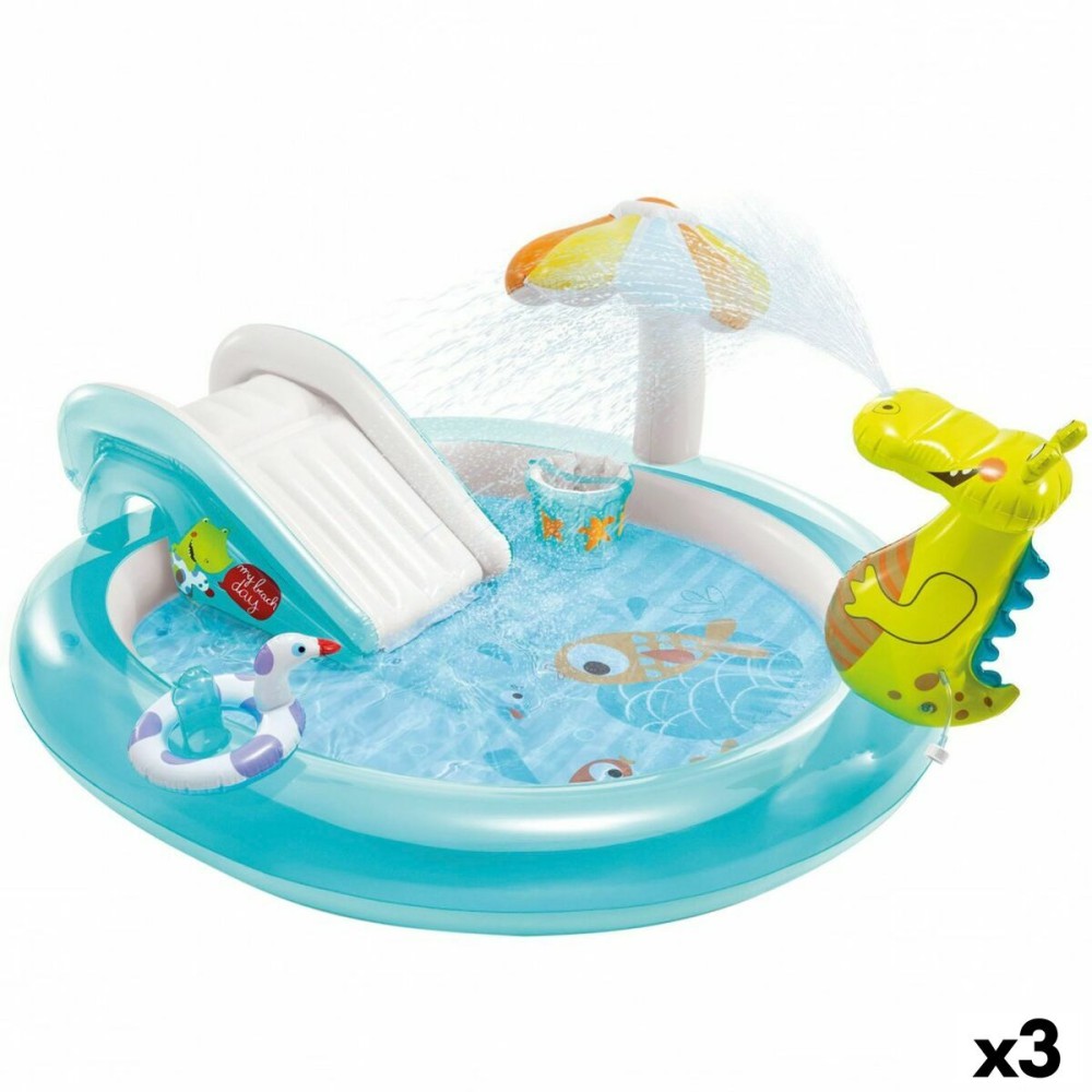 Inflatable Paddling Pool for Children Intex Playground Crocodile 201 x 84 x 17 cm (3 Units)