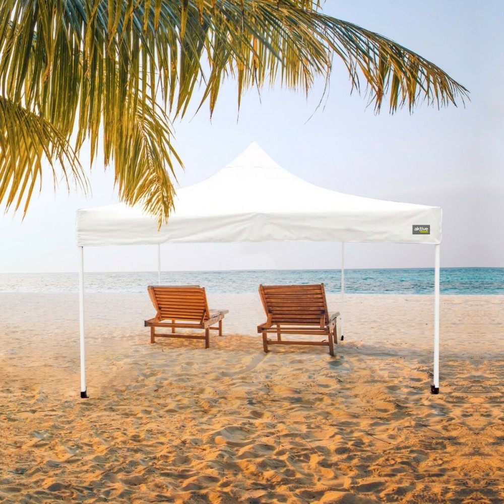 Gazebo Aktive Foldable Adjustable height Steel Polyester 420D Oxford White 300 x 320 x 300 cm