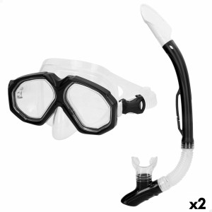 Taucherbrille mit Schnorchel AquaSport Schwarz Erwachsene (2 Stück)