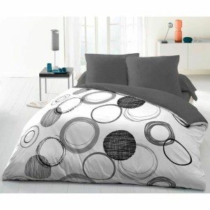 Jeu de draps HOME LINGE PASSION Blanc Gris Gris clair 220 x 240 cm Cercles