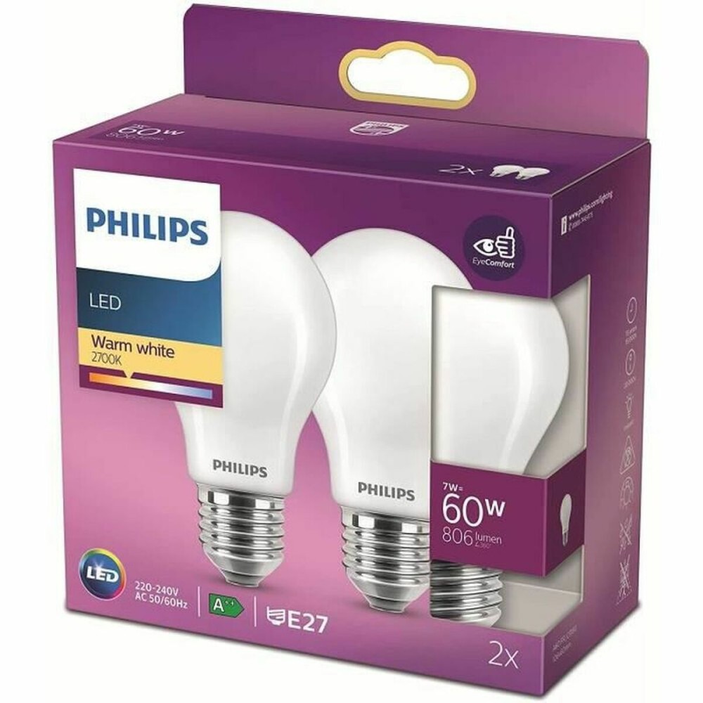 LED lamp Philips Classic Standard 60 W White E E27 (2700 K) (2 Units)