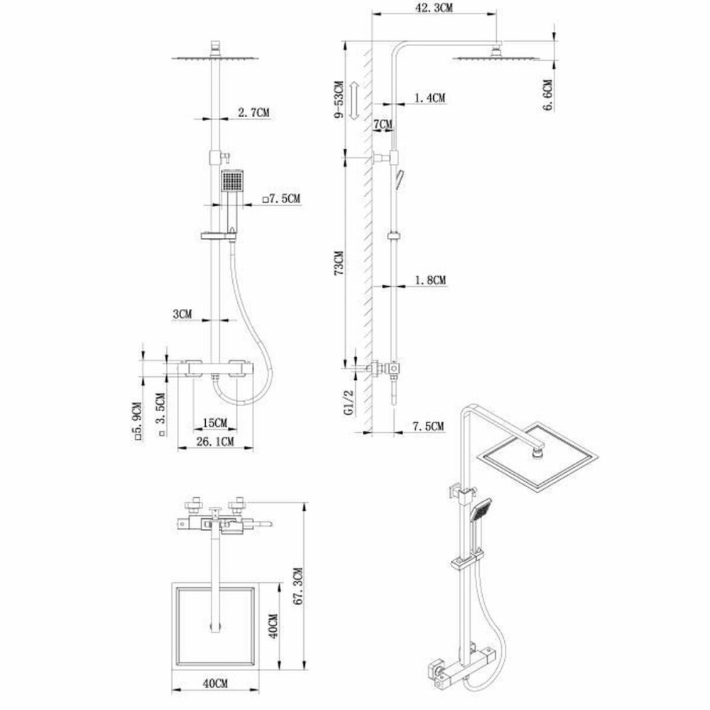 Shower Column Oceanic Stainless steel ABS 40 x 40 cm Matte back