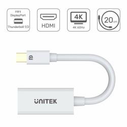 Mini DisplayPort to HDMI Adapter Unitek Y-6331 White 20 cm