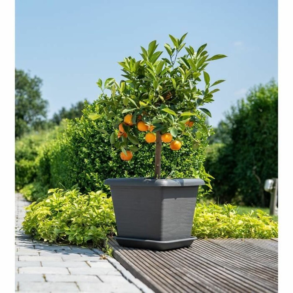 Plant pot Garden ID Anthracite Squared Stone effect 40 x 35 cm