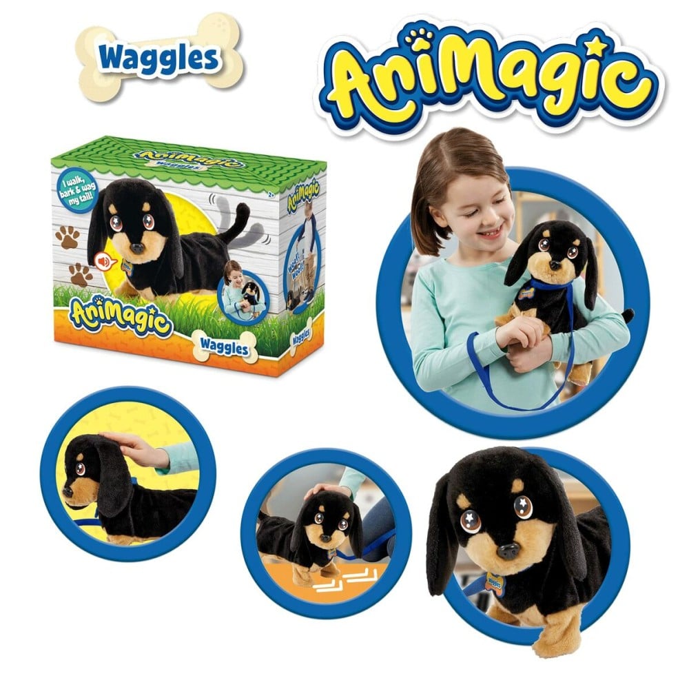 Jouet Peluche Animagic Waggles on the go avec son Marron