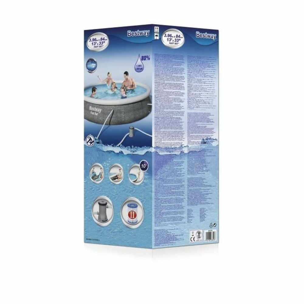 Bestway Piscine Gonflable Adulte Cerceau Rattan avec Filtre 396x84 cm Jardin 57376