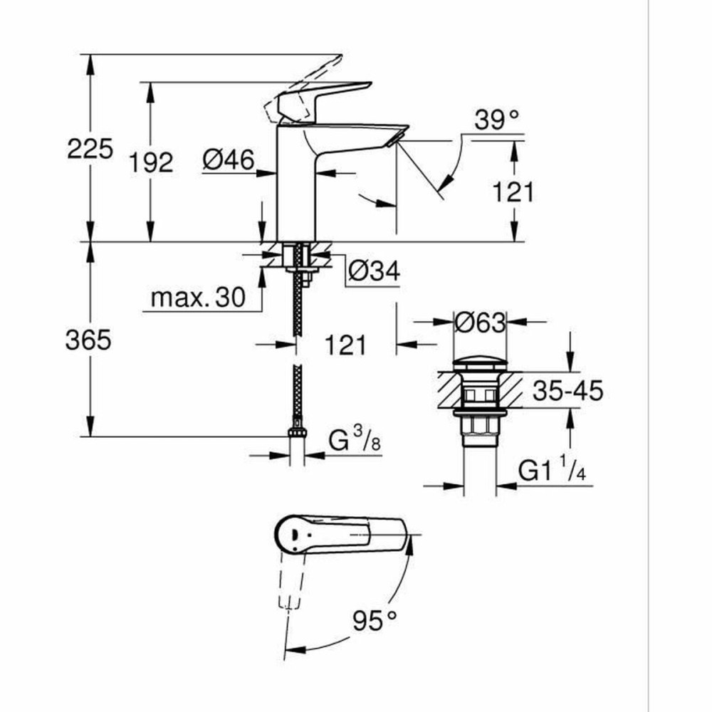 Mischbatterie Grohe Start M Matte Hinterseite