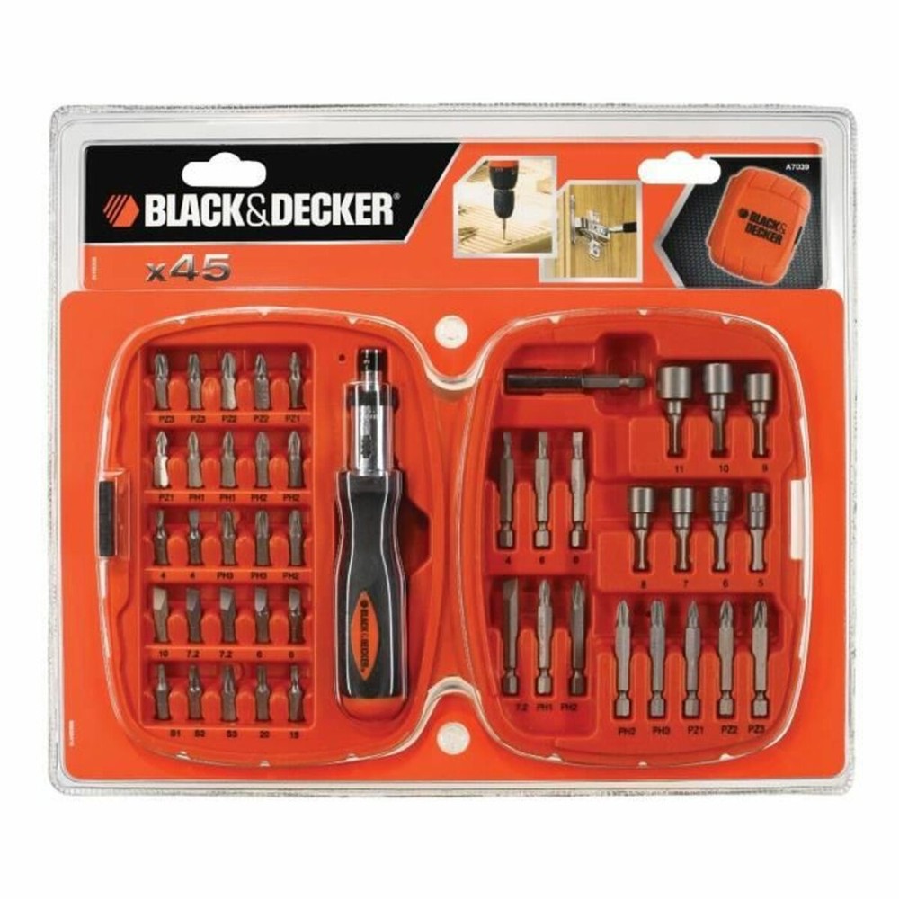 Bitset mit Schraubendreher Black & Decker A7039 -XJ 45 Stücke Hex Phillips Pozidriv Torx