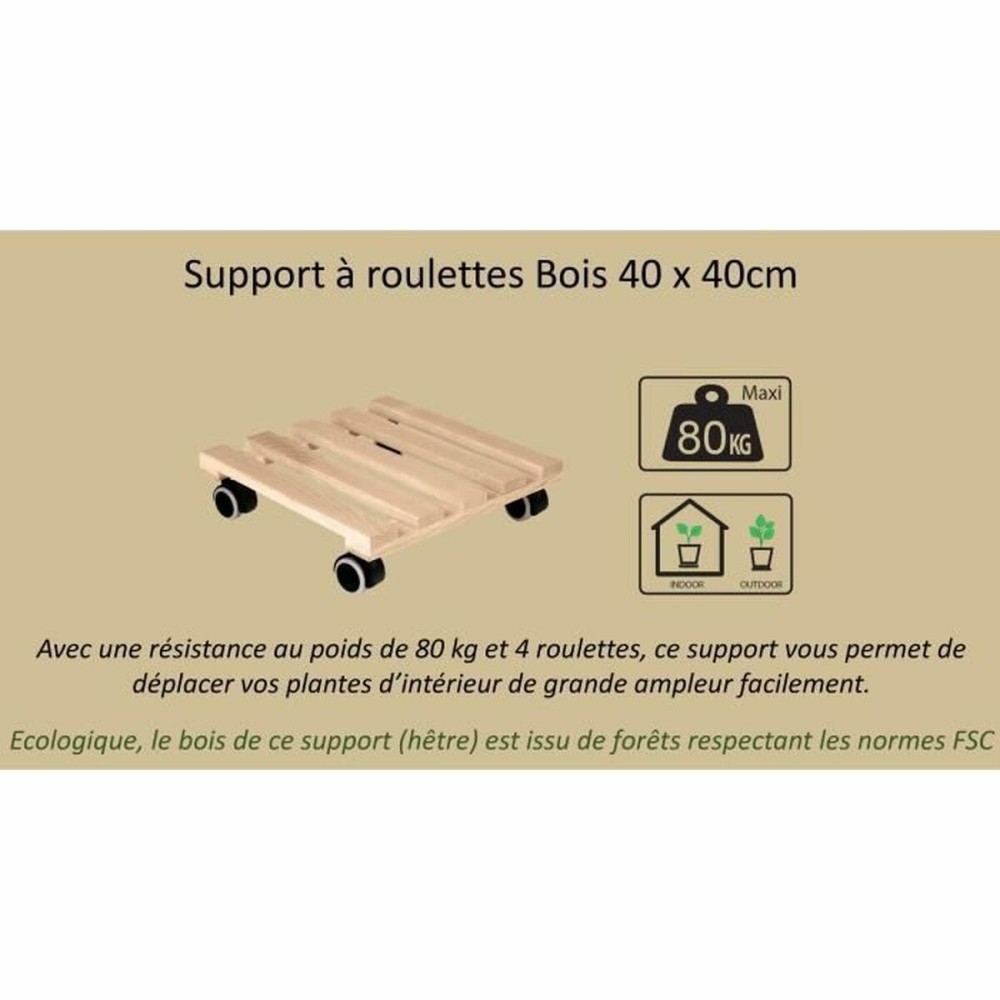 Support à roulettes pour pots de fleurs EDA   Bois 40 x 40 x 8,4 cm