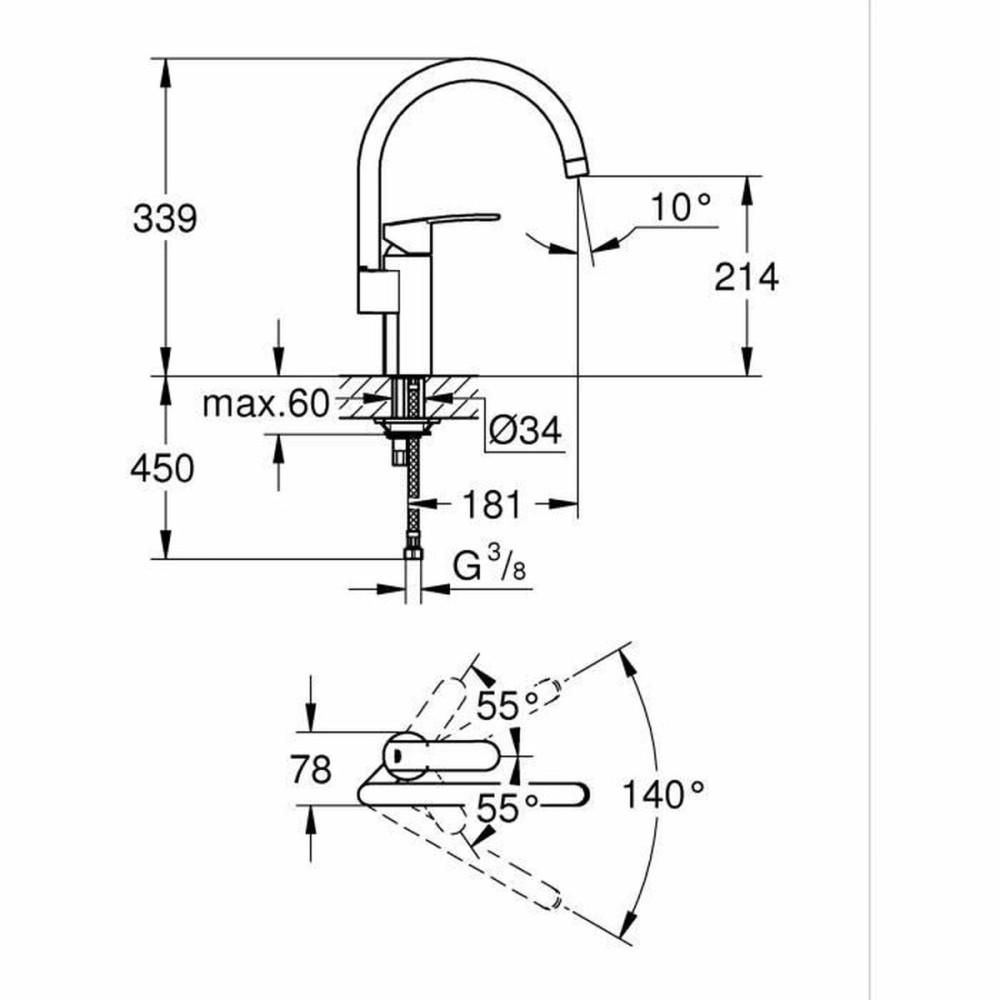 Kitchen Tap Grohe Wave Cosmopolitan - 32449001 C-Form Metall