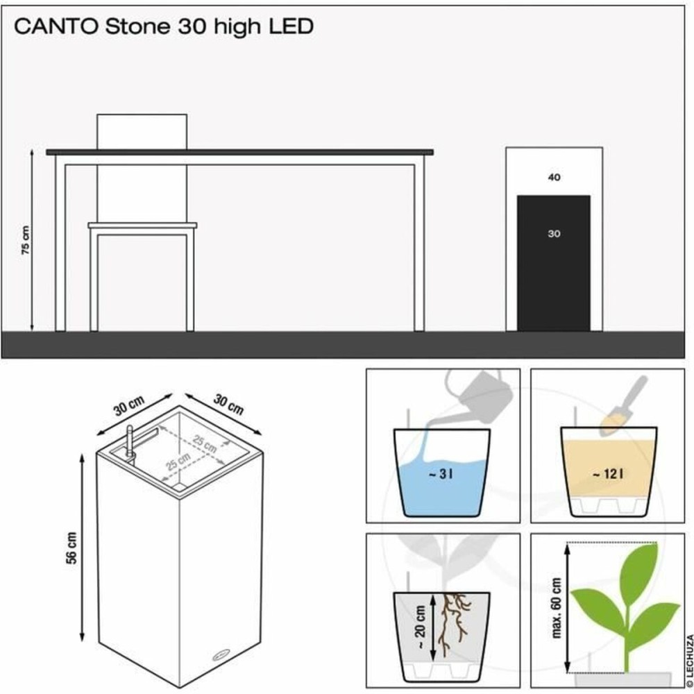 Pot auto-arrosant Lechuza Blanc 40 x 40 x 56 cm LED