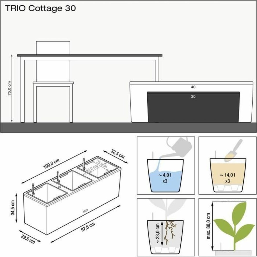 Self-watering flowerpot Lechuza Sand 100 x 32,5 x 34,5 cm Rectangular