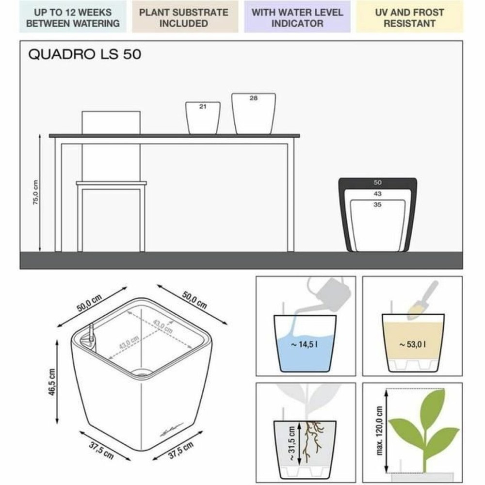 Self-watering flowerpot Lechuza 50 x 50 x 46,5 cm Plastic