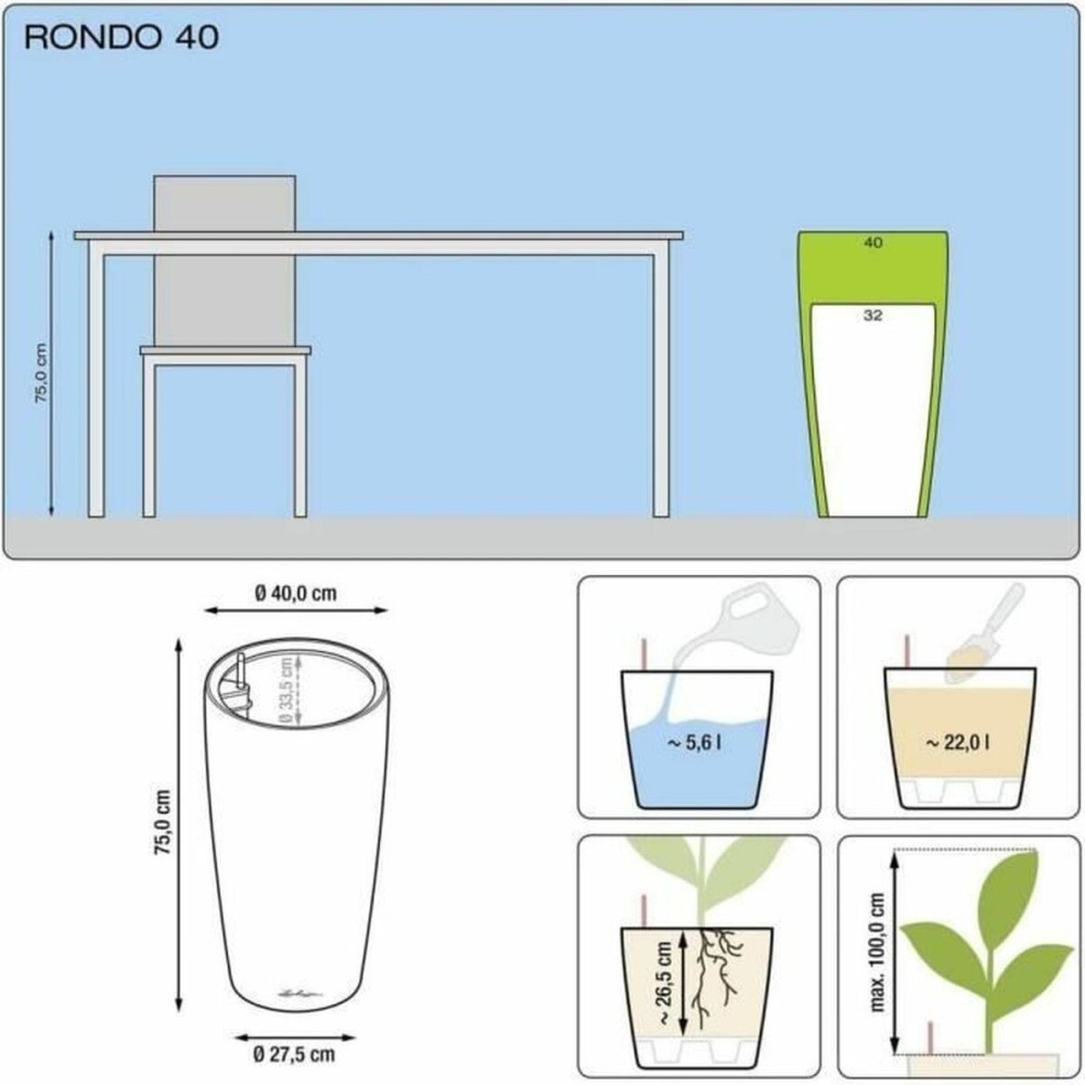 Pot auto-arrosant Lechuza Anthracite Ø 40 x 75 cm Plastique