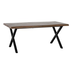 Dining Table Black Metal Brown 180 x 90 x 75 cm DMF