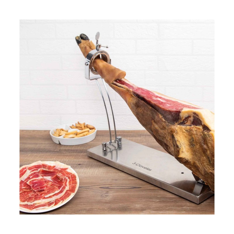 Stainless Steel Ham Stand (support for whole leg of ham) 3 Claveles Revolving head (39 x 50 x 16,5 cm)