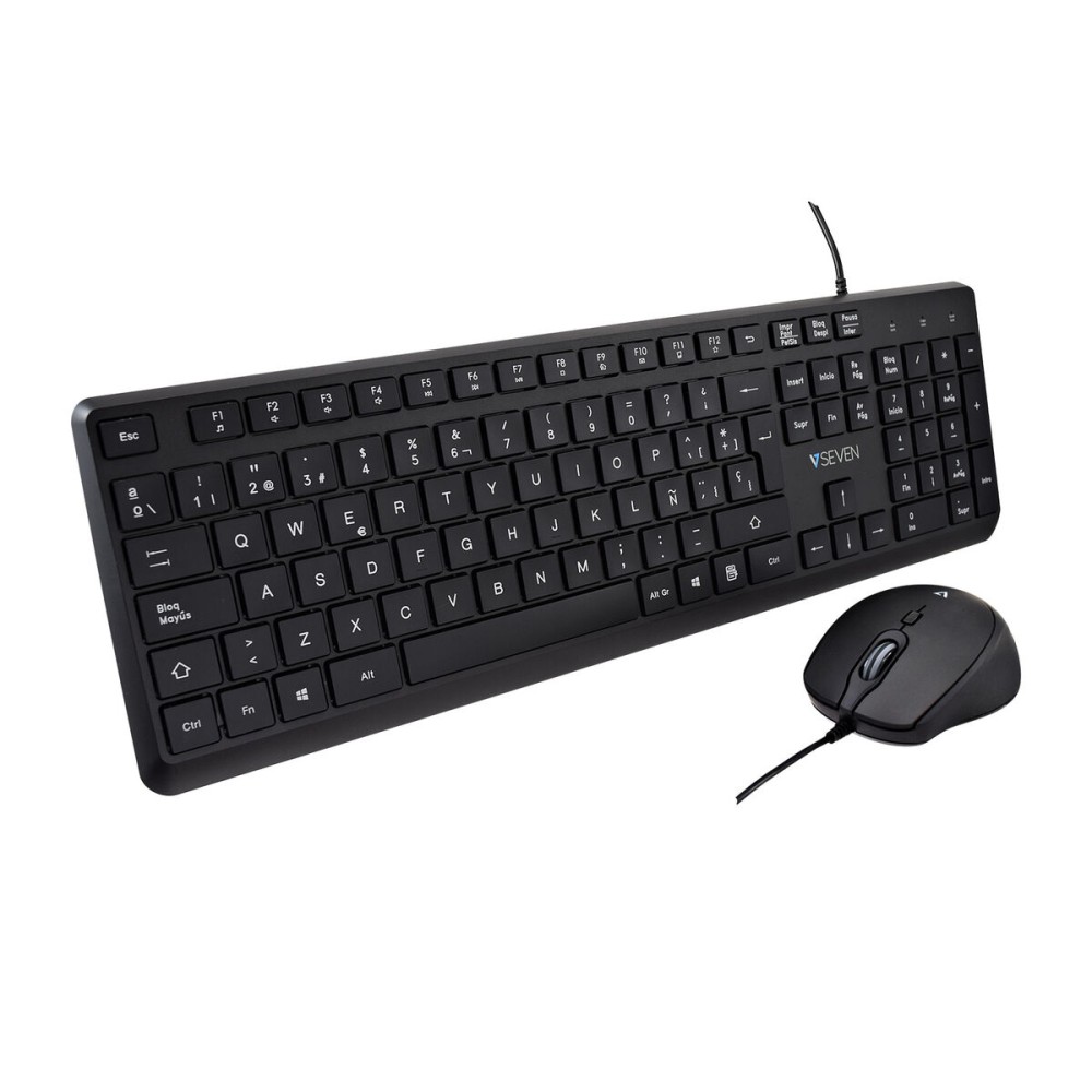 clavier et souris V7 CKU350ES Noir Espagnol Qwerty