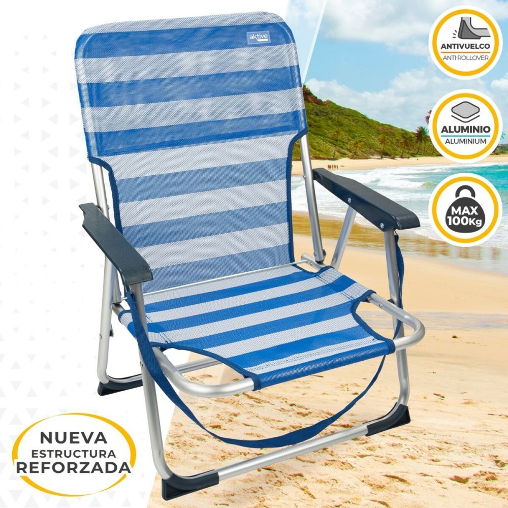 Chaise de Plage Aktive Pliable Bleu 44 x 72 x 35 cm (4 Unités)