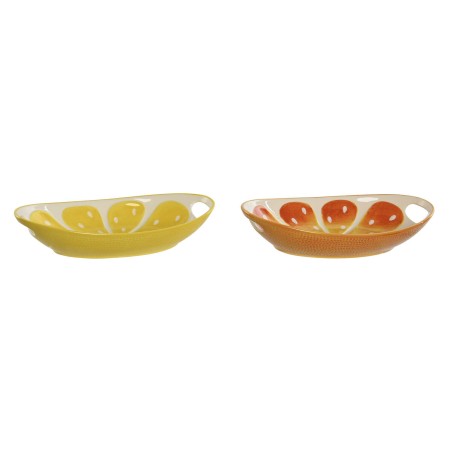 Tablett für Snacks Home ESPRIT grün Orange Steingut Zitronengelb 30,6 x 16,5 x 6 cm (2 Stück)