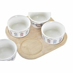 Ensemble à apértif DKD Home Decor Bleu Naturel Bambou Grès méditerranéen 19,7 x 19,7 x 1 cm (5 pcs)