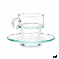 Cup with Plate Vivalto 41087 Transparent Glass 90 ml (6 Units)