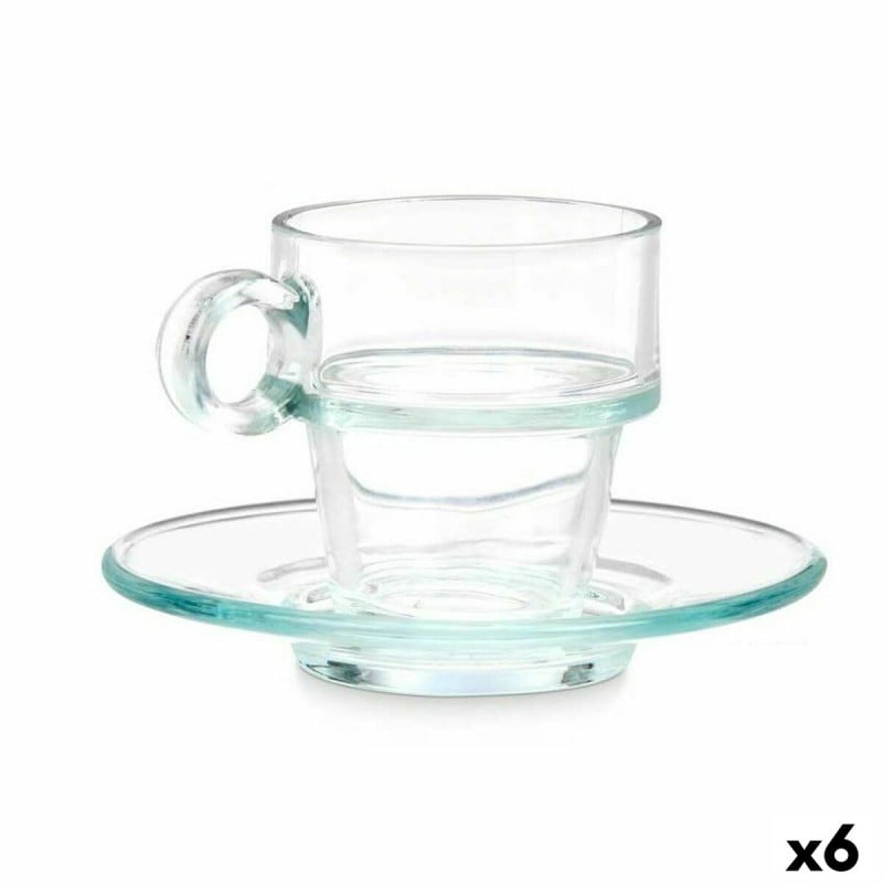 Tasse mit Untertasse Durchsichtig Glas 90 ml (6 Stück)