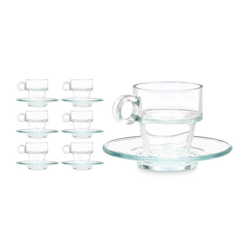 Tasse avec sous-tasse Vivalto 41087 Transparent verre 90 ml (6 Unités)