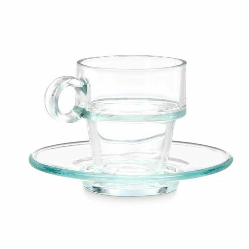 Tasse avec sous-tasse Vivalto 41087 Transparent verre 90 ml (6 Unités)