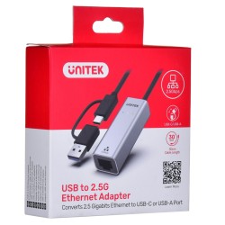 Adaptateur USB-C vers Ethernet Unitek U1313C Gris 30 cm