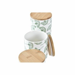 3 Tubs DKD Home Decor Natural White Green Bamboo Stoneware Tropical 10 x 10 x 17 cm