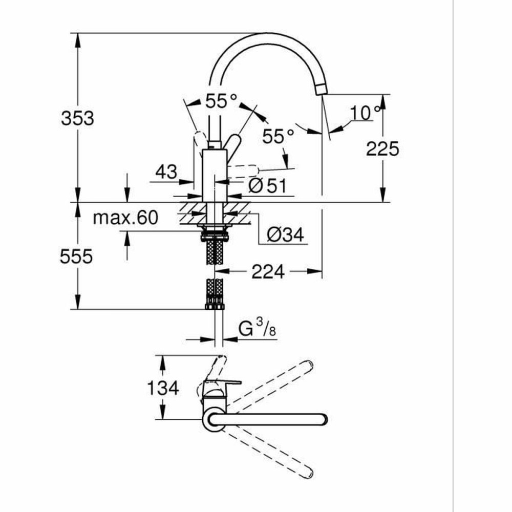 Kitchen Tap Grohe Get - 31494001 C-Form Metall