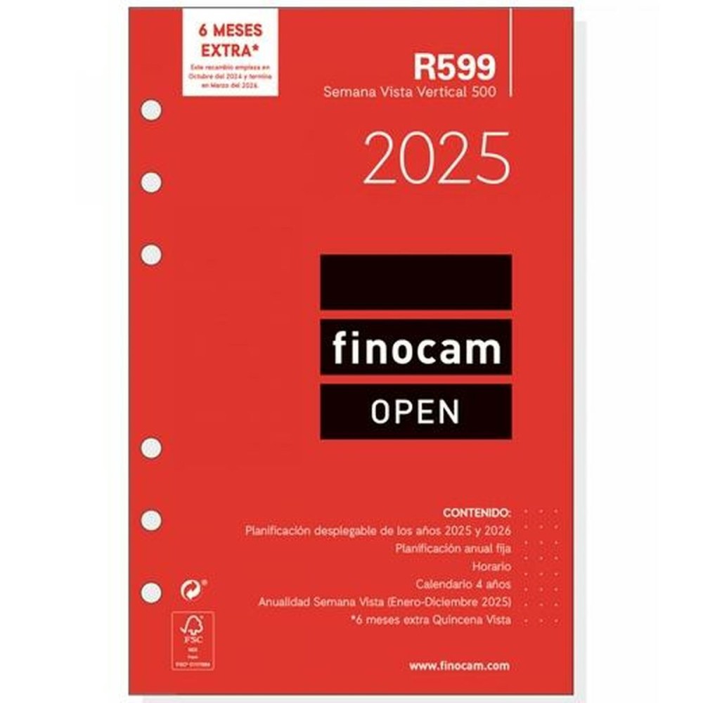 Recharge pour agenda Finocam OPEN R599 2025 11,7 x 18,1 cm