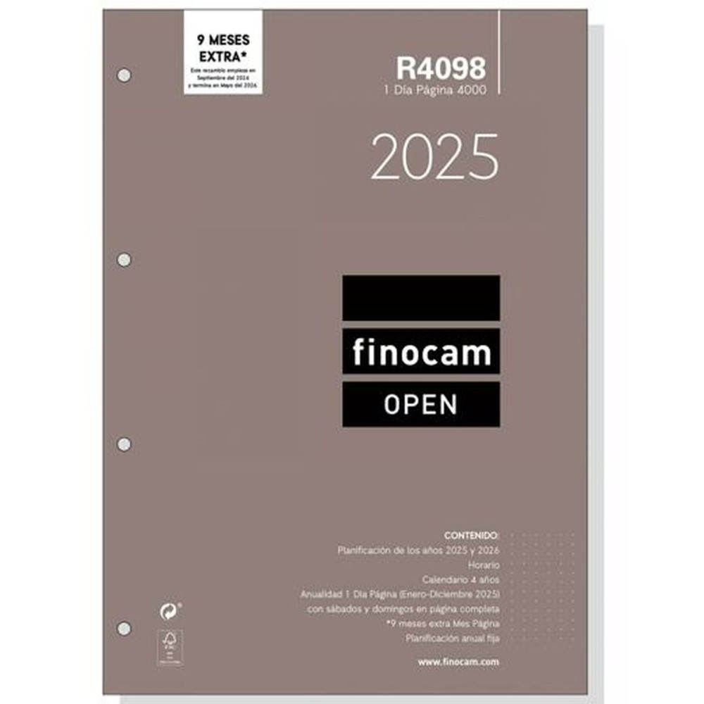 Recharge pour agenda Finocam OPEN R4098 4000 A4 2025 21 x 29,7 cm