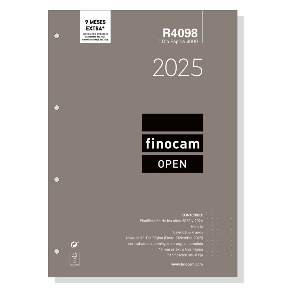 Diary Refill Finocam OPEN R4098 4000 A4 2025 21 x 29,7 cm