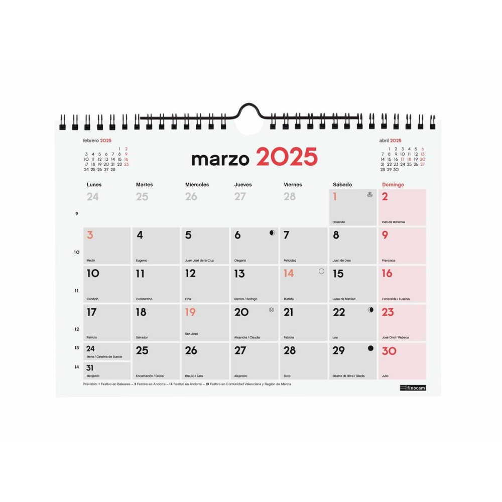 Wall calendar Finocam Paper 2025 21 x 15 cm