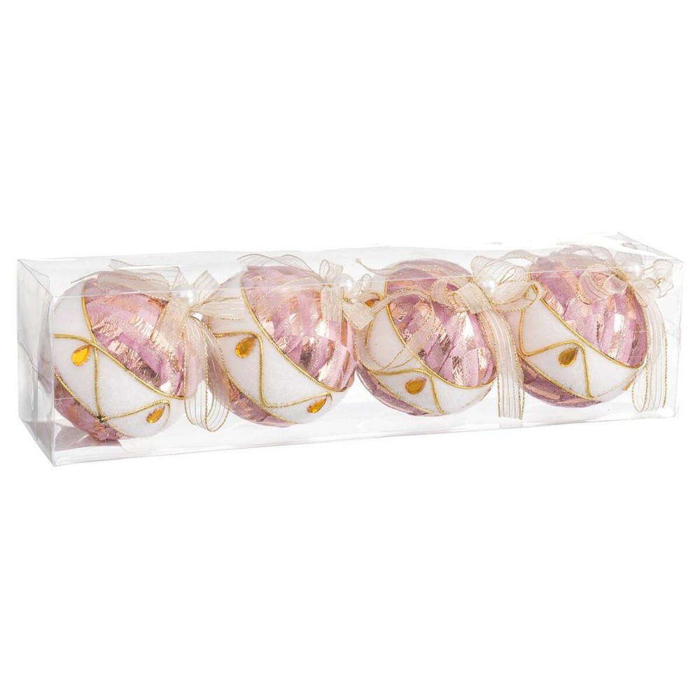 Boules de Noël Blanc Rose Polyfoam Tissu 8 x 8 x 8 cm (4 Unités)