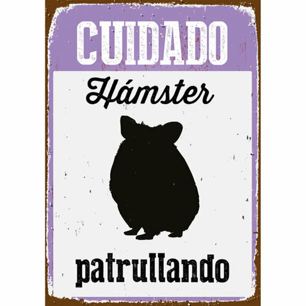 Plaque Magnet & Steel Cuidado Hámster Patrullando 14,8 x 21 cm