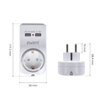 Wall Plug with 2 USB Ports Ewent EW1225 16A 3680 W