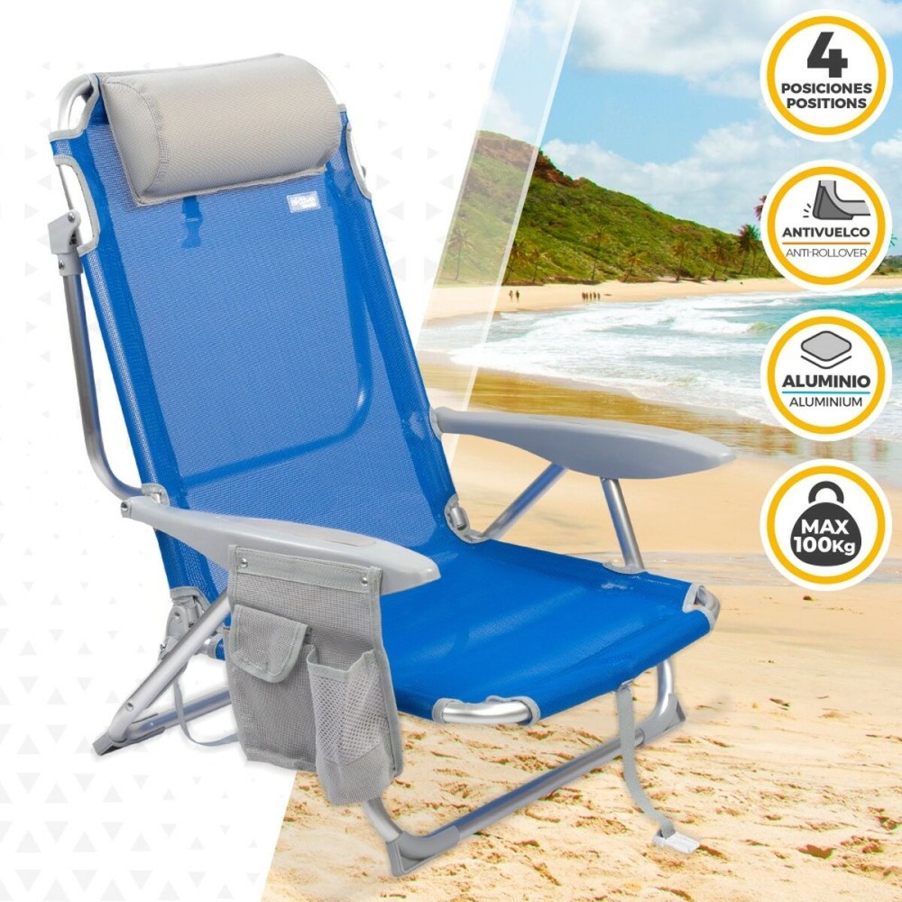 Folding Chair with Headrest Aktive Gomera Blue 51 x 76 x 45 cm (2 Units)