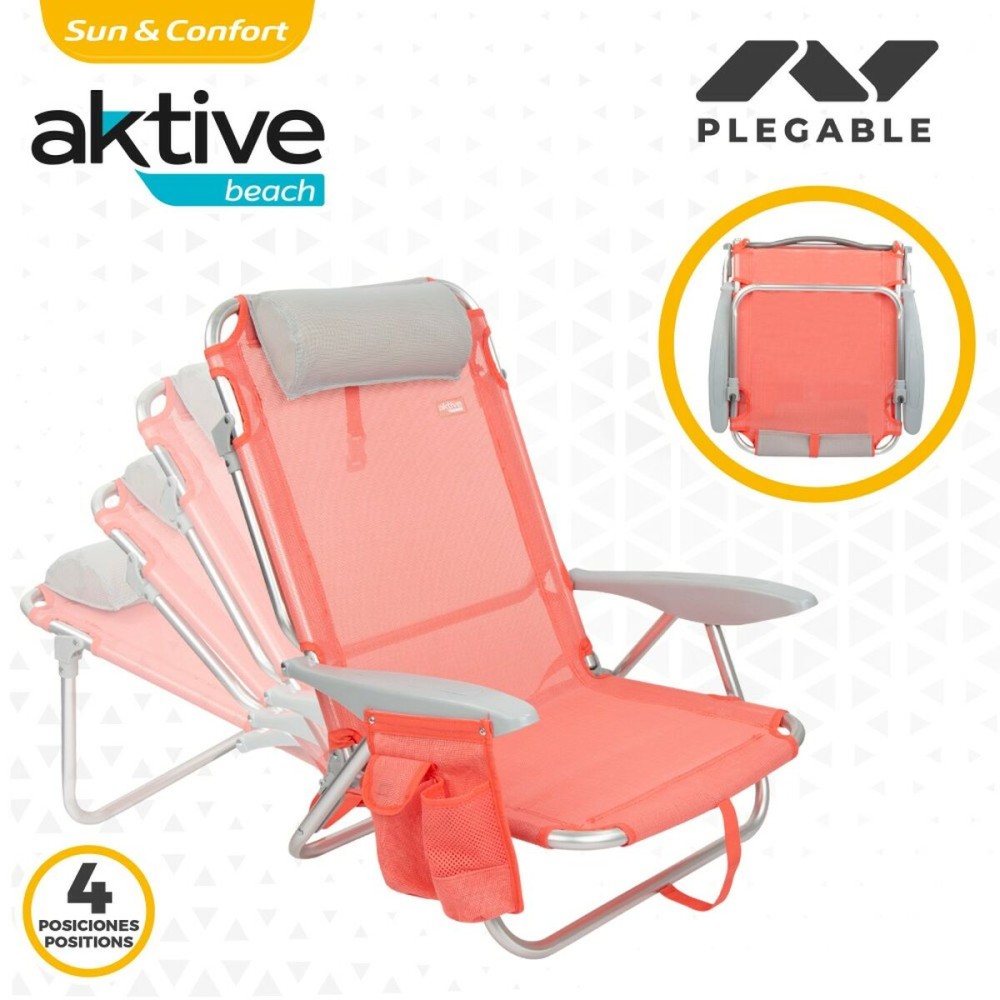 Folding Chair with Headrest Aktive Flamingo Coral 51 x 76 x 45 cm (2 Units)