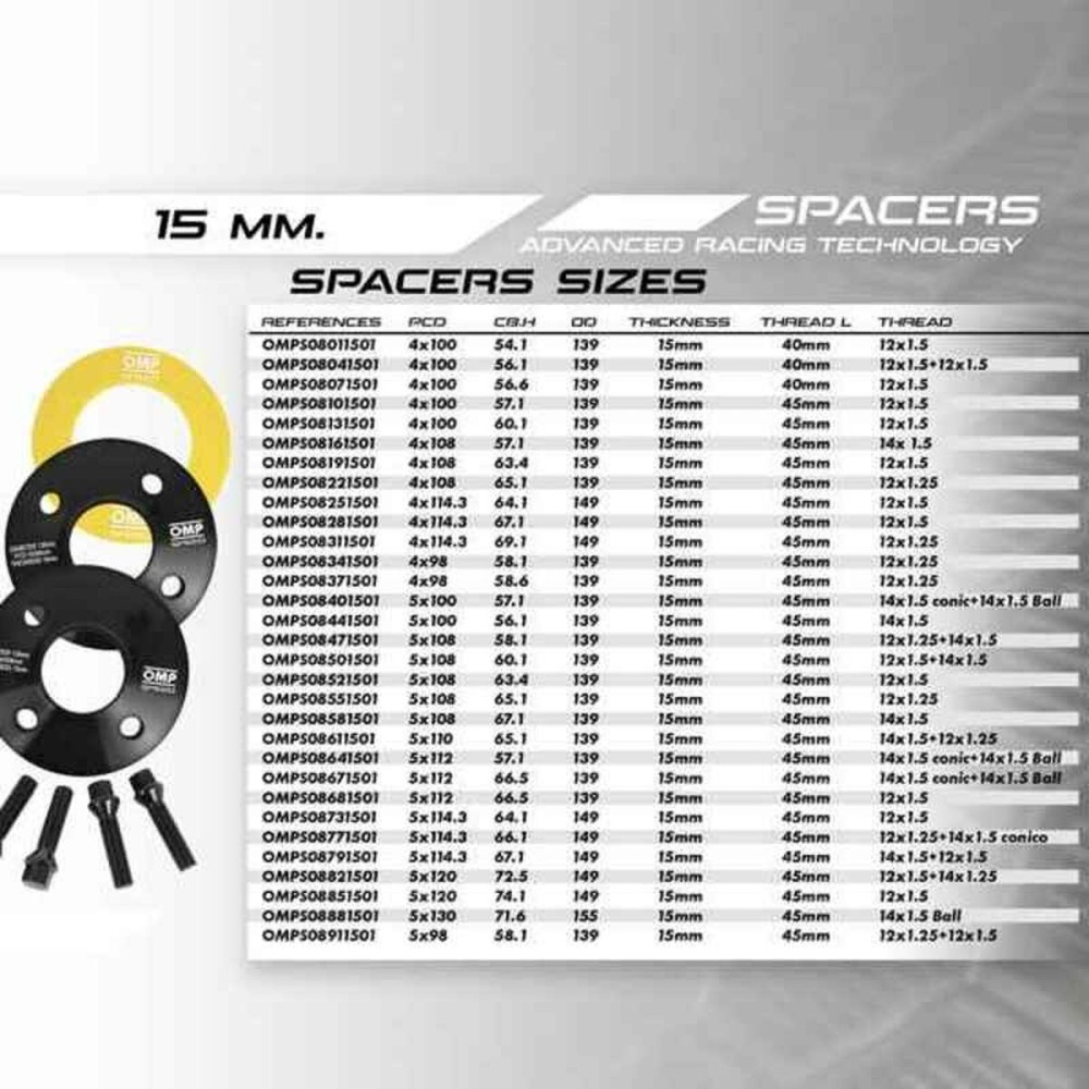 Ensemble de séparateurs OMP OMPS08851501 5 x 120 74,1 M12 x 1,50 15 mm