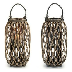 Candleholder Brown wicker Glass 11,5 x 12 cm